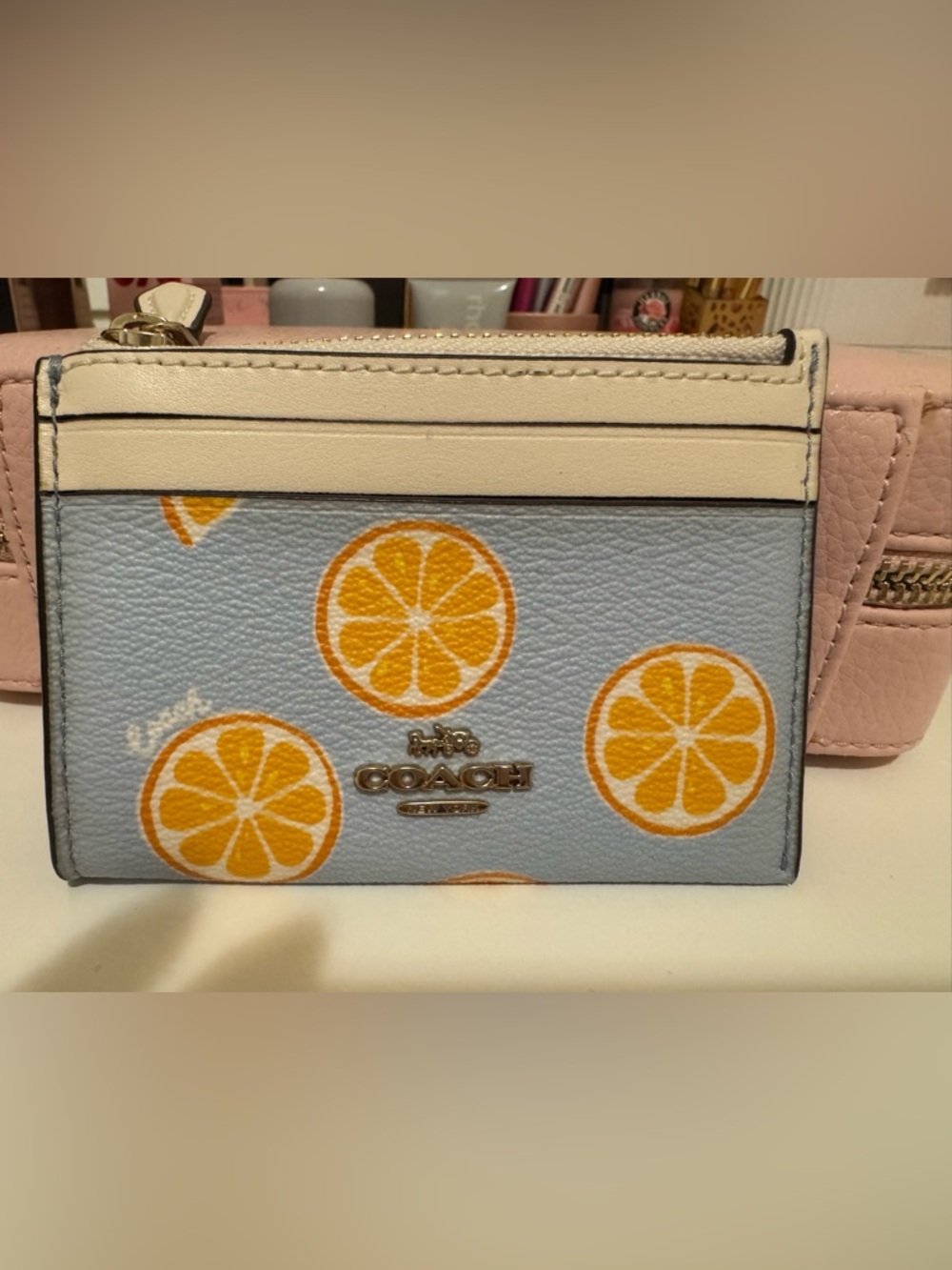 Coach Citrus ID Wallet in Light Blue and Yellow